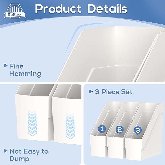 Delifox 3 Pack Magazine Rack, Plastic File Folder Bin Desk Organizer - Image 3