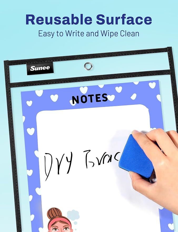 SUNEE 6 Packs Oversized Reusable Dry Erase Pocket Sleeves - Image 3