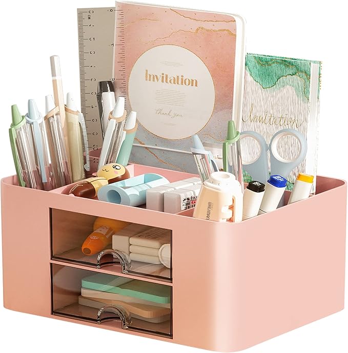 Marbrasse Pen Organizer with 2 Drawer, Desk Organizers and Accessories with 5 by Marbrasse
