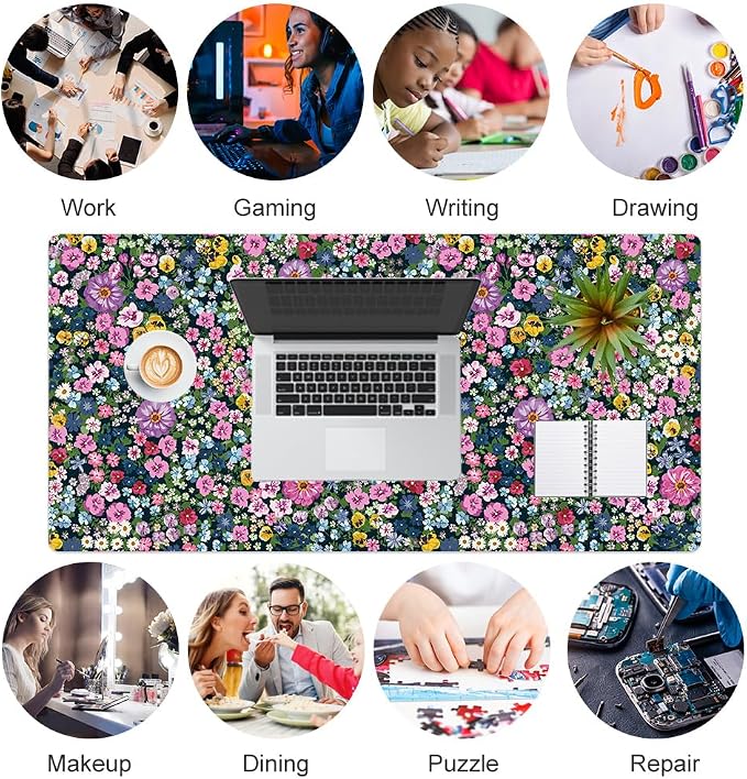 Colorful Star Large Mouse Pad, Floral Desk Mat Office Supplies, Waterproof Faux - Image 6