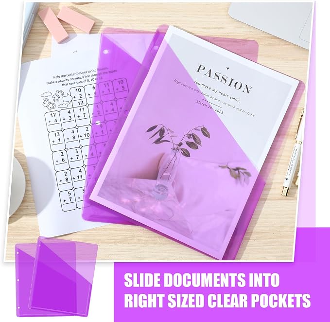 Seajan 100 Pcs Pocket Folders for 3 Ring Binder Clear Plastic Folders Sleeves - Image 4