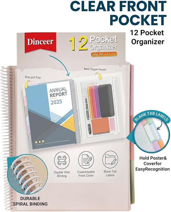 12 Pocket Spiral Project Organizer Folder, Morandi Color Multi Pocket Folder - Image 6