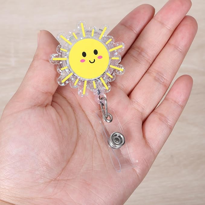 Funny Happy Sunshine Nurse Badge Reel, Cute Smiley Face Sun Retractable ID - Image 2