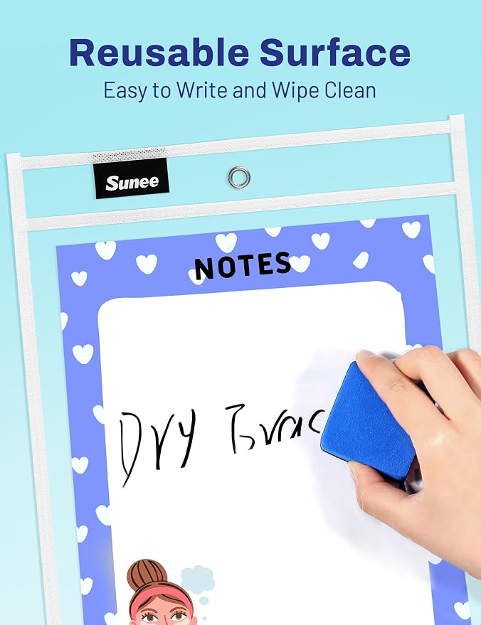 SUNEE 6 Packs Oversized Reusable Dry Erase Pocket Sleeves - Image 3