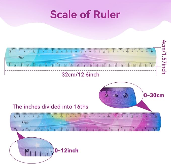 Grevosea 4 Pieces Flexible Rulers, 30cm/12inch Plastic Ruler Shatterproof - Image 2