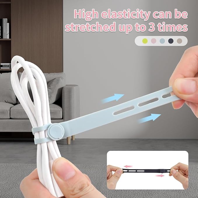 Oligei 50 Pcs Silicone Cable Ties, Cable Ties Reusable, High Elasticity Cord - Image 3