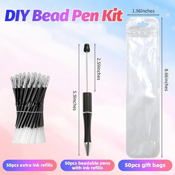 150 Pieces DIY Beadable Pen Kit – 50 Plastic Ballpoint Pens - Image 2