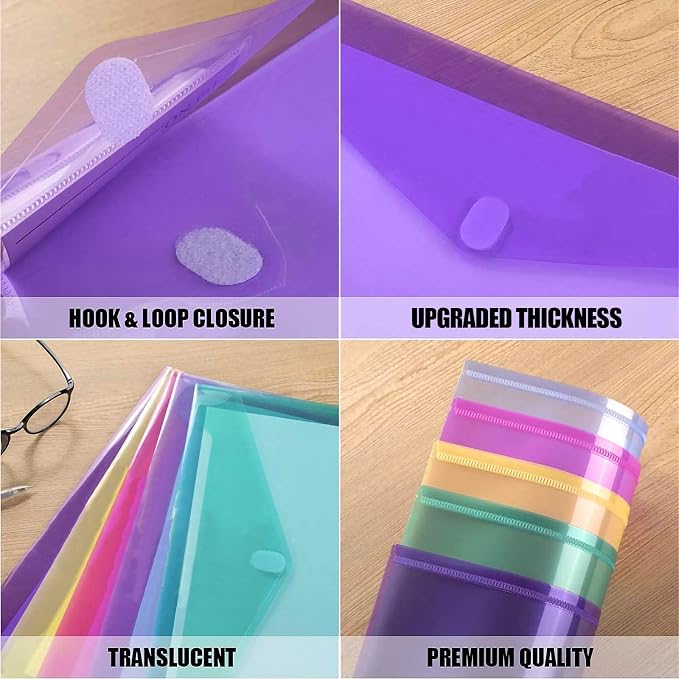 Sooez 12 Pack Plastic Envelopes File Folders, Plastic Folders - Image 3
