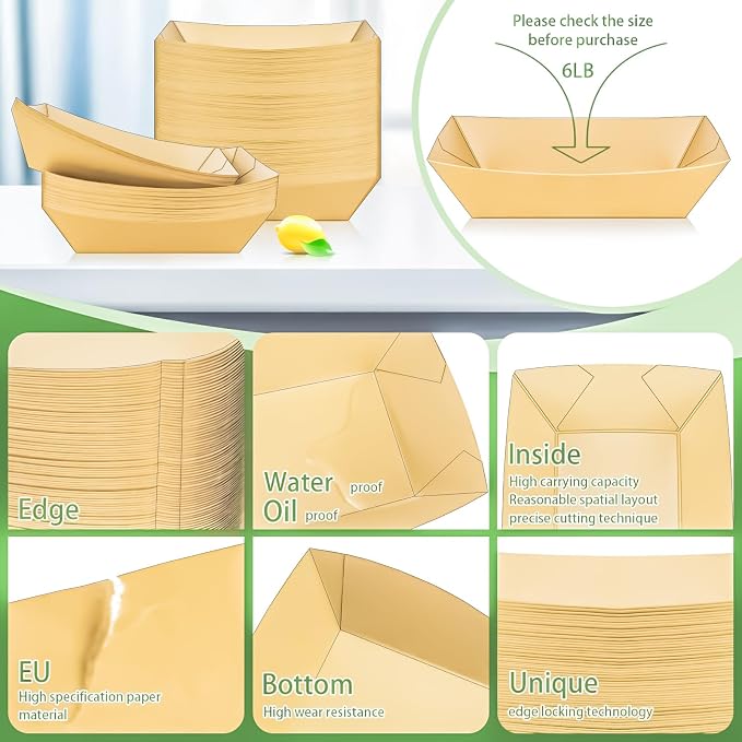 100 Pack Extra Large 6LB Paper Food Boats Trays Disposable Paper Boat Plate - Image 3