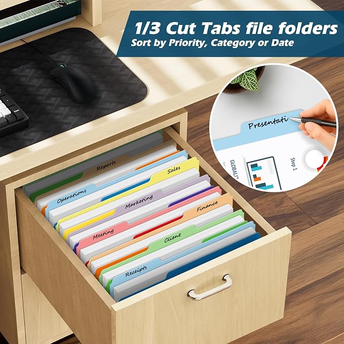 36 Pack Two-Tone Color File Folders, Bulk1/3-Cut Tabs Letter Size Files Folders - Image 3