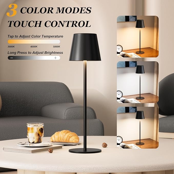 Kakanuo Cordless Table Lamp Rechargeable Black - Image 2