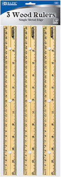 BAZIC Products 12 in Wooden Ruler, Metal Edge, Inch & Metric, 3 Pack | Three 12 by BAZICProducts