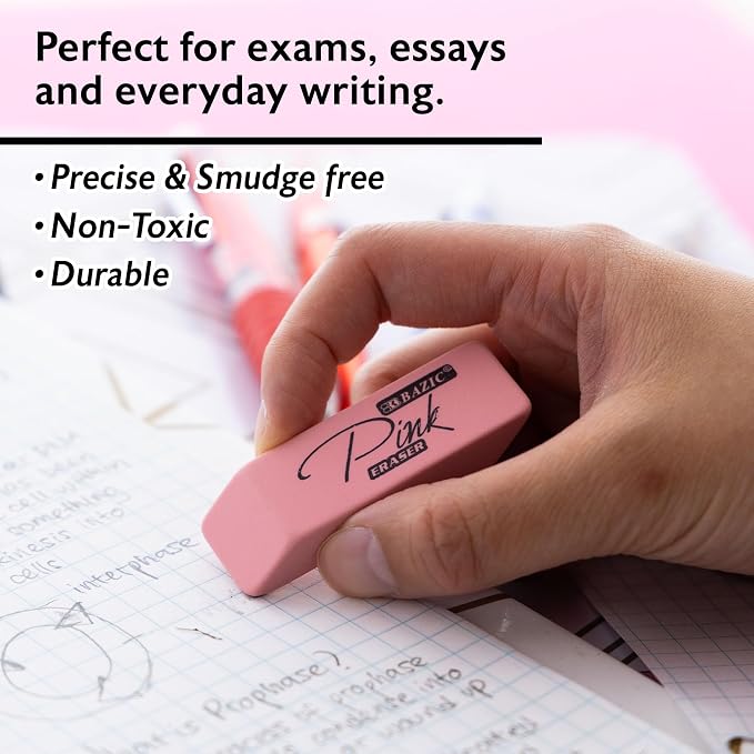 BAZIC Products Pink Bevel Block Erasers, Latex-Free - Image 4