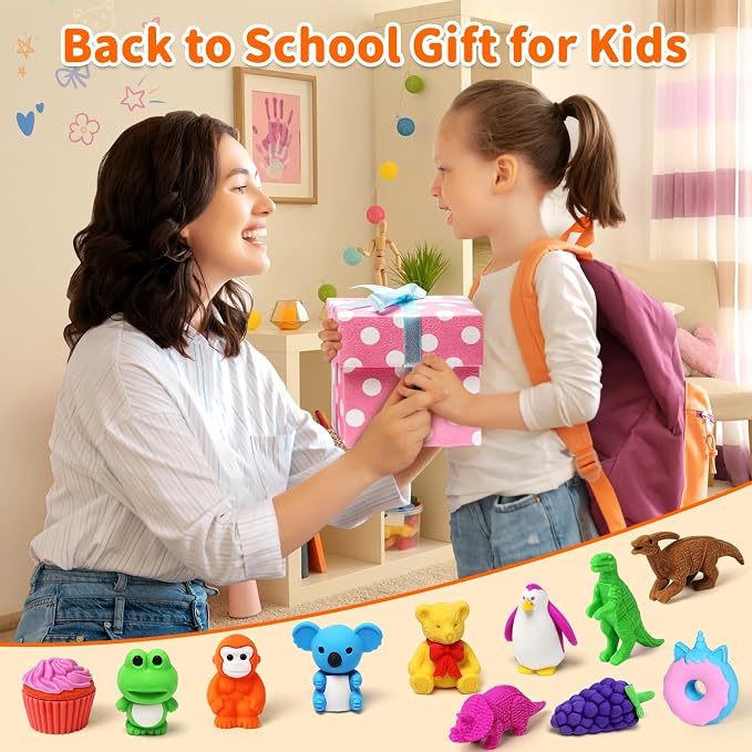 40 Pack Animal Erasers for Kids Bulk Desk Pets Classroom Prizes Treasure Box - Image 2