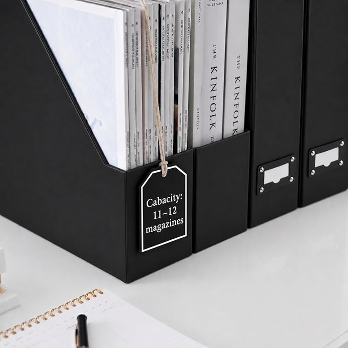 BLU MONACO Foldable Black Magazine File Holder | Set of 6 Cardboard Desk - Image 6