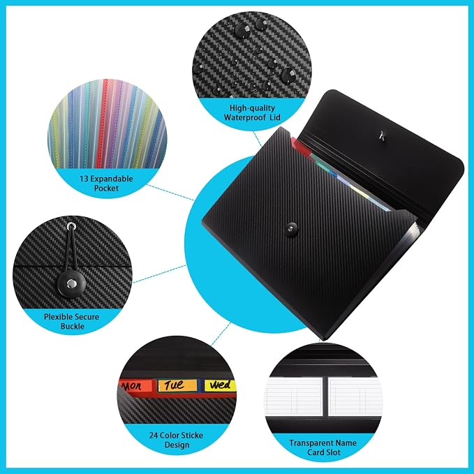 Nicfaec Expanding File Folder, 13 Pockets, Polypropylene - Image 3