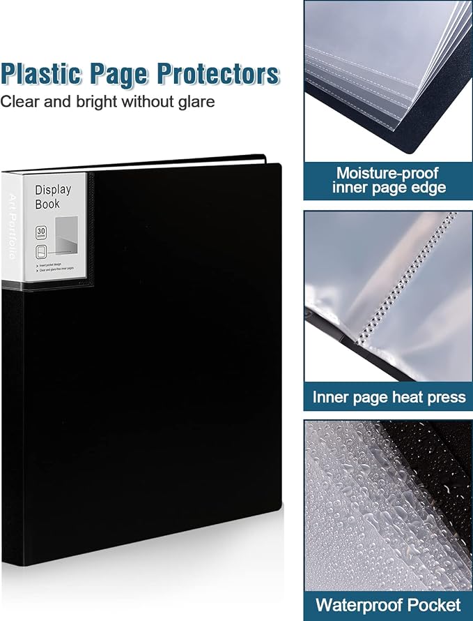 Folder with Plastic Sleeves 4 Pack 9"x12" Black Portfolio Folder - Image 3