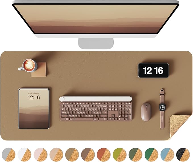 YSAGi Double-Sided Desk Pad, 31.5"x15.7"Leather Desk Mat, Eco Cork Desk Pad by YSAGi