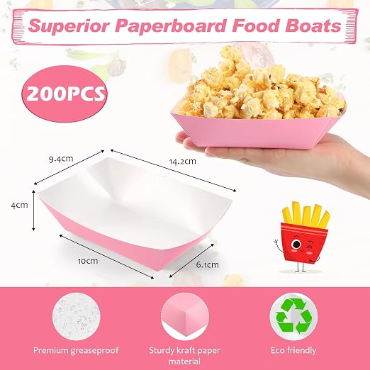 Yinkin 200 Pcs Paper Boat Disposable Graduation Food Trays Nacho Trays Kraft - Image 2