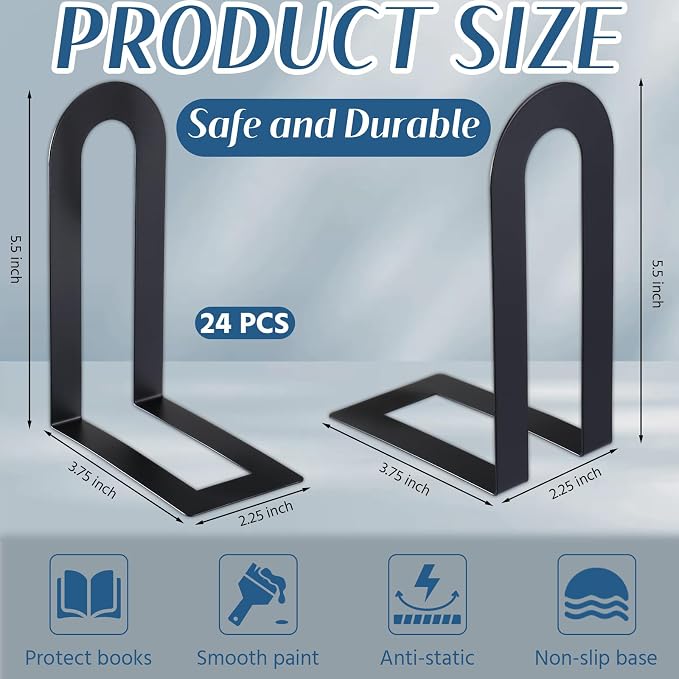 Chunful 24 Pcs Black Book Ends Bulk - Image 2