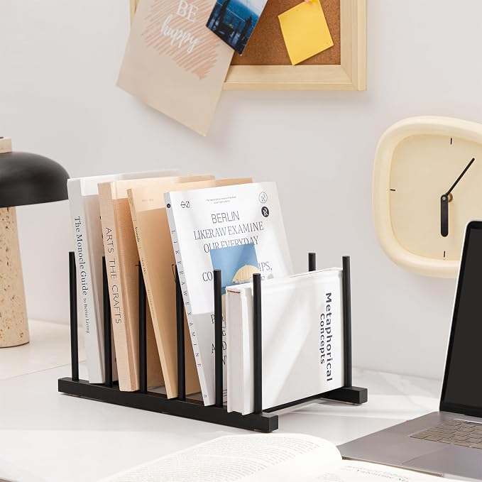 HBlife Black Desk File Organizer 5 Section Vertical File Sorter, 1 Pack Bamboo - Image 6
