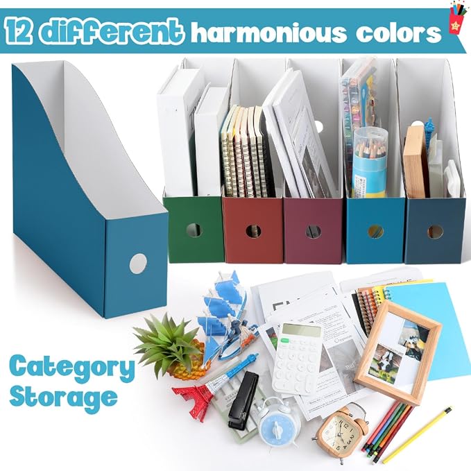 Colarr 24 Pcs Cardboard Magazine Holders 12 Colors Magazine Storage Box - Image 3
