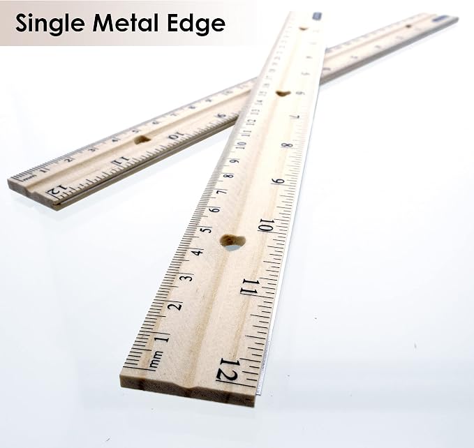 BAZIC Products 12 in Wooden Ruler, Metal Edge, Inch & Metric, 24-Box | Three 12 - Image 4