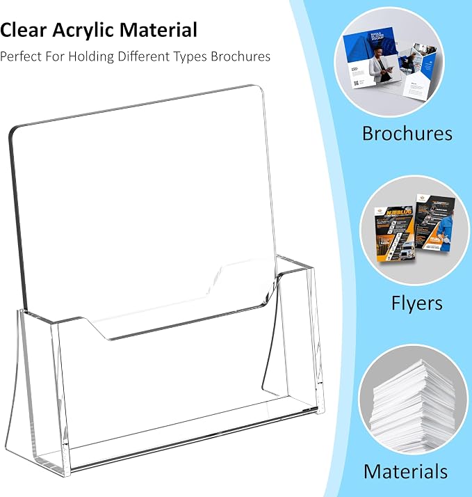 Acrylic Brochure Holder 8.5 x 11 inch 2 Pack, Literature, Desk Holder, - Image 4