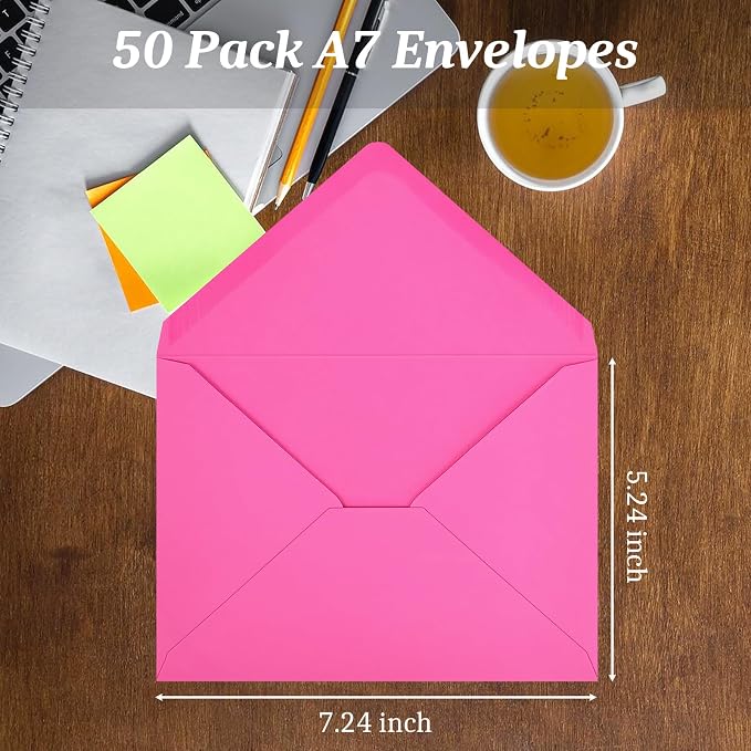 50 Pack A7 Envelopes, Rose Greeting Card Envelopes Self Seal, 5.24 x 7.24 in - Image 3