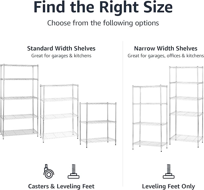 Amazon Basics 3-Shelf Heavy Duty Adjustable Wire Shelving Storage Rack on 2" PP - Image 5