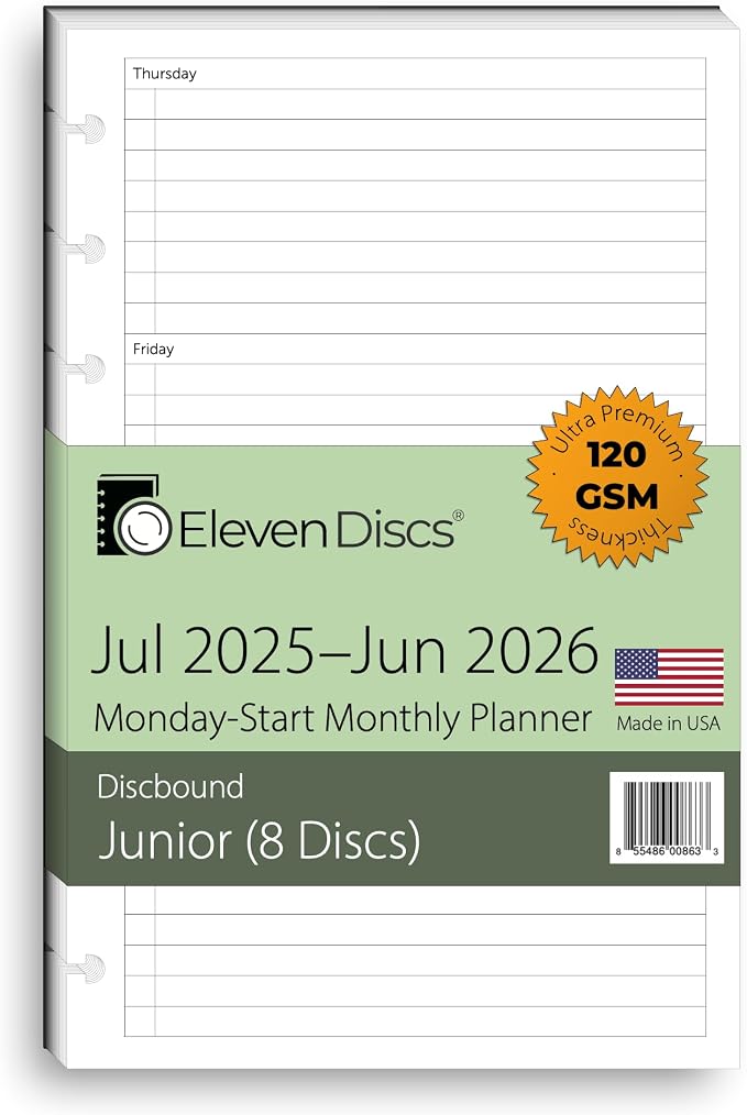 Eleven Discs July 2025–June 2026 Academic Year Monthly Planner, Monday Start by ElevenDiscs
