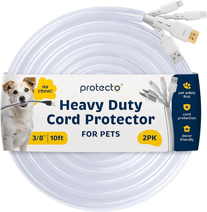 PROTECTO 2-Pack Heavy Duty Cord Protectors from Pets No Chew Solution, 10ft by protecto