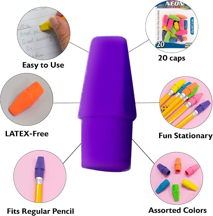 BAZIC Eraser Sets, 18 Per Pack | non-abrasive; Slide onto standard pencils; - Image 5