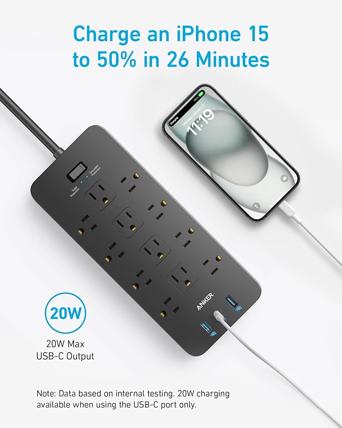 Anker Power Strip with 2100J Surge Protector, Outlet Extender, 5ft Extension - Image 7