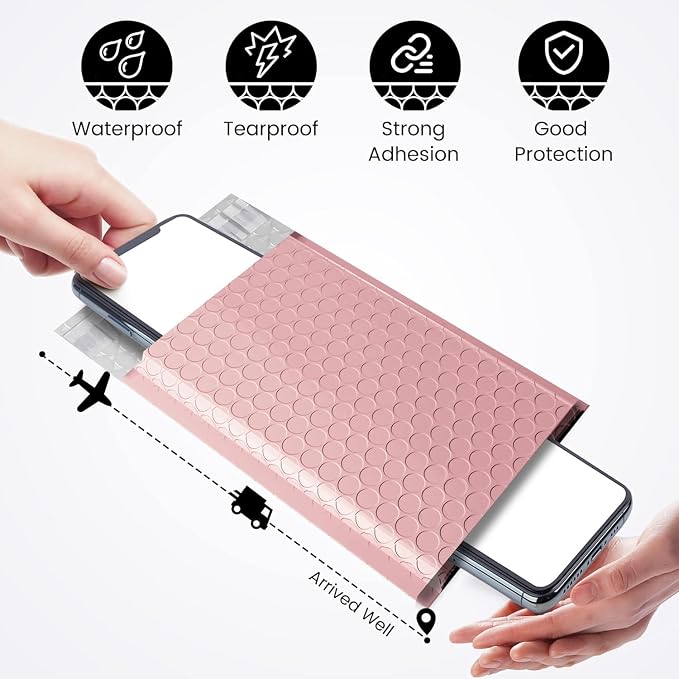 Fuxury Small Bubble Mailers 4x8" 100 Pack Light Pink Bubble Mailer Usable Size - Image 6