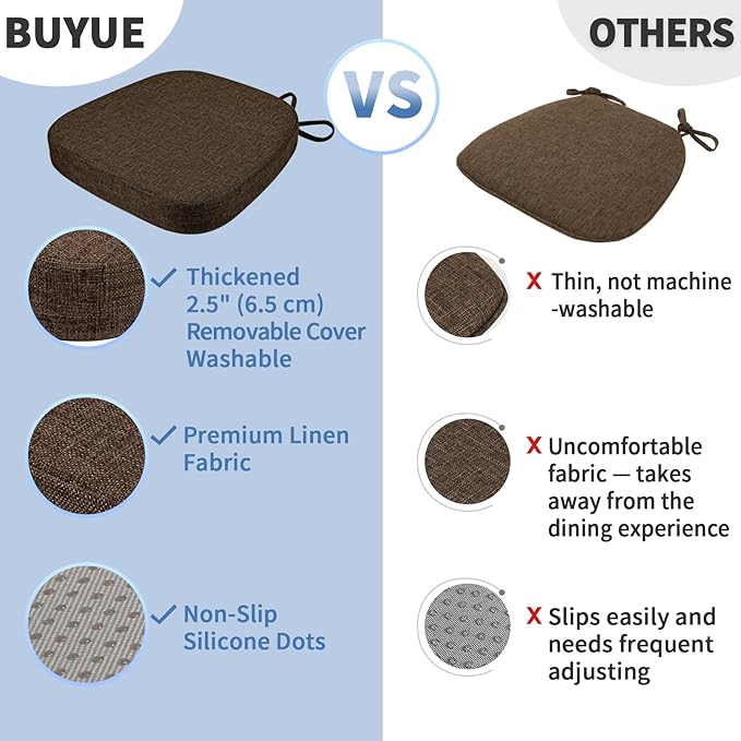 BUYUE Thickened 2.5" Friendly Woven Fabric Dining Chair Cushion, U-Shape High - Image 6