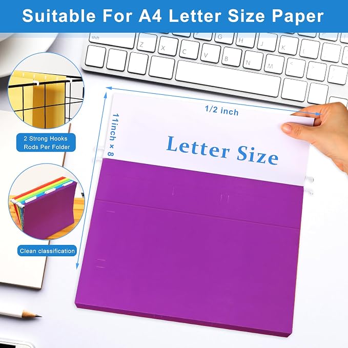 30 Pack Hanging File Folders Letter Size, Colored Hanging Folders - Image 4