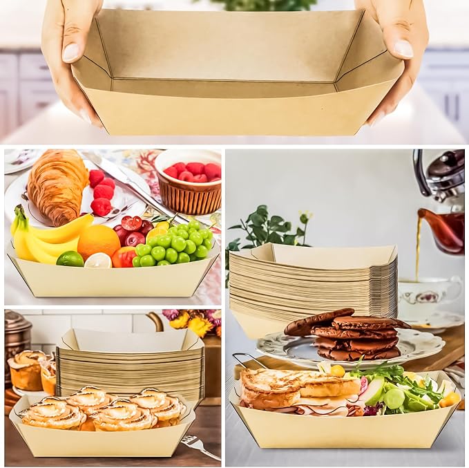 50 Pack Extra Large 5LB Paper Food Boats Trays Disposable Paper Boat, Heavy - Image 6