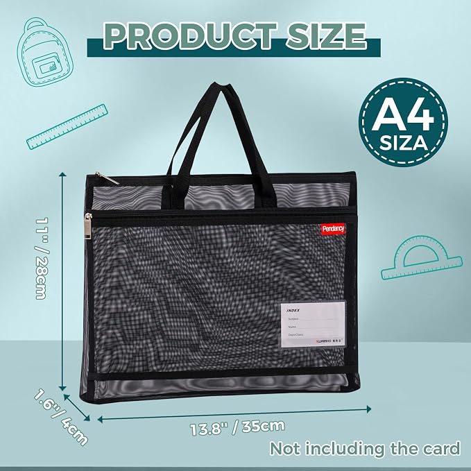 Pendancy Mesh Zipper Pouch A4 Size, Large Double Pocket Lightweight Nylon - Image 2