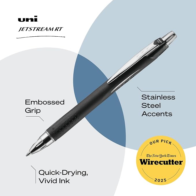 uniball Jetstream RT Retractable Ballpoint Pen, Medium Point, 3 Pack - Image 3