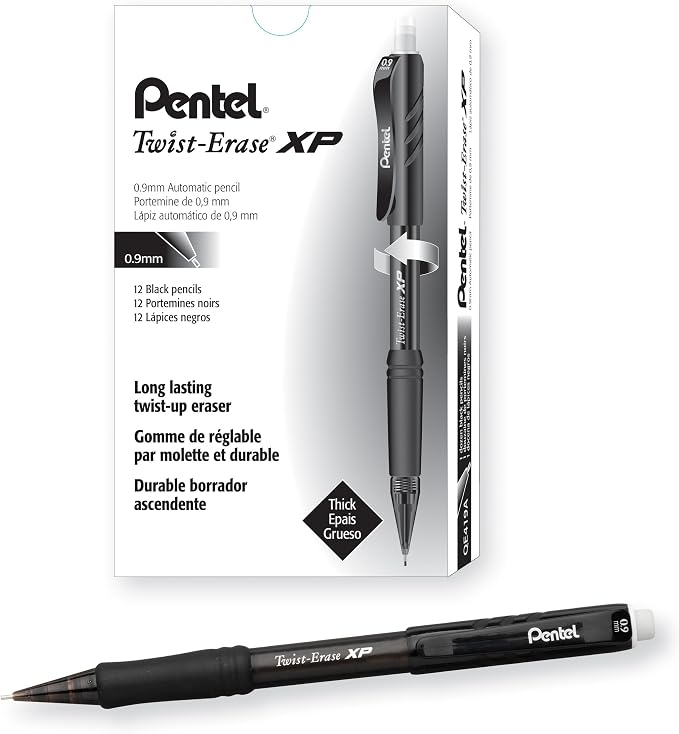 Pentel QE419A Twist-Erase Express Mechanical Pencil .9mm Black, Box of 1 Dozen by PentelofAmerica