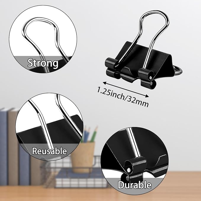 SANNIX 36 PCS Medium Binder Clips, 1-1/4 inch 32mm Binder Clips Black Paper - Image 2