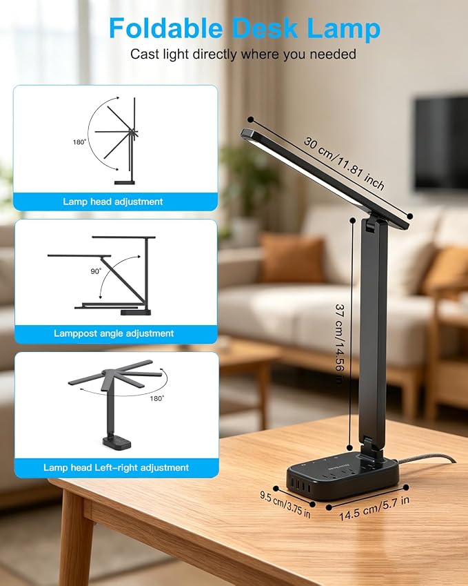 One Beat Small LED Desk Lamp Power Strip 10ft Extension Cord, 3 Outlets 4 USB - Image 4