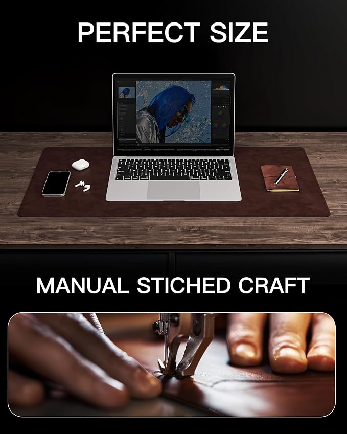 YSAGi Genuine Leather Desk Mat, 23.6"x13.8" Office Desk Pad, Thick Desk Pad Mat - Image 7