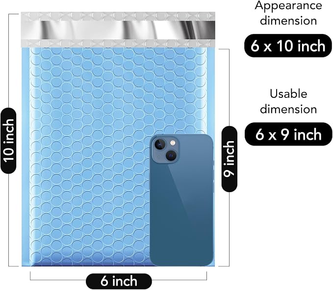 Fuxury 100Pcs Bubble Mailers 6x10" Light Blue Bubble Mailer Thick Shipping - Image 2