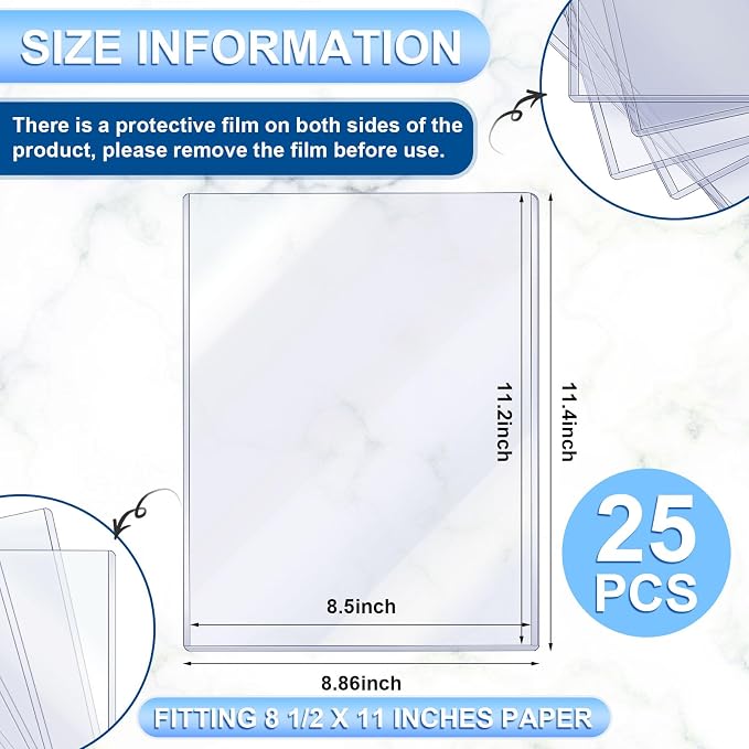 Jecery 25 Pcs 8.5 x 11'' Rigid Print Protectors Clear Rigid Plastic Paper Page - Image 2