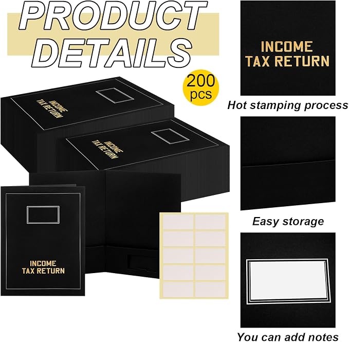 Kisston 200 Pcs Tax Return Folders Bulk 2 Pocket Gold Foil Stamped Income Tax - Image 3