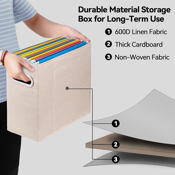 2 Packs Letter Size File Organizer, File Folders Organizer, Fabric Storage Box - Image 3