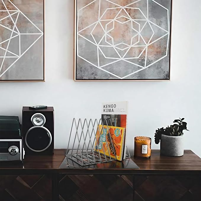 EASEPRES Vinyl Record Holder Storage, 9 Slot Metal Magazine Book Album Display - Image 7