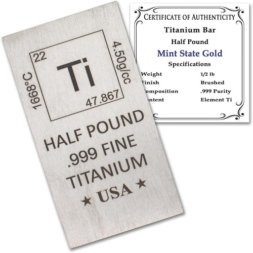 1/2 lb Half Pound Titanium Bar .999 Pure Paperweight | Element Design by MintStateGold
